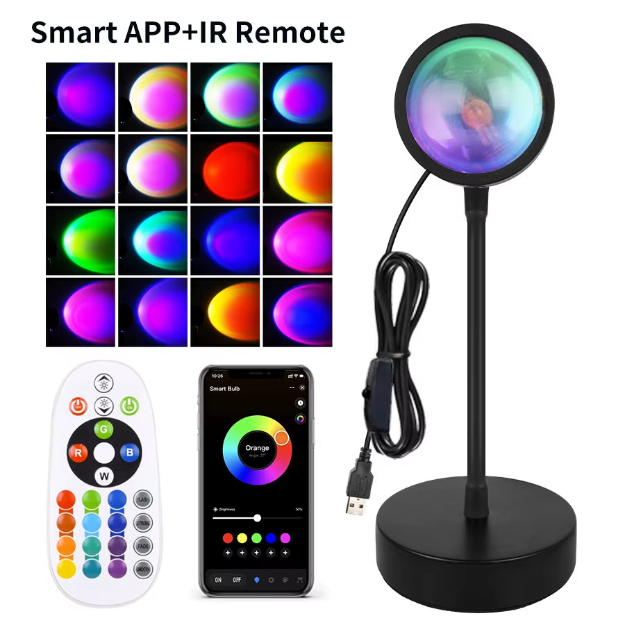Smart Sunset Lamp - Bluetooth or Remote connection and LED technology. Perfect for Room or Photography