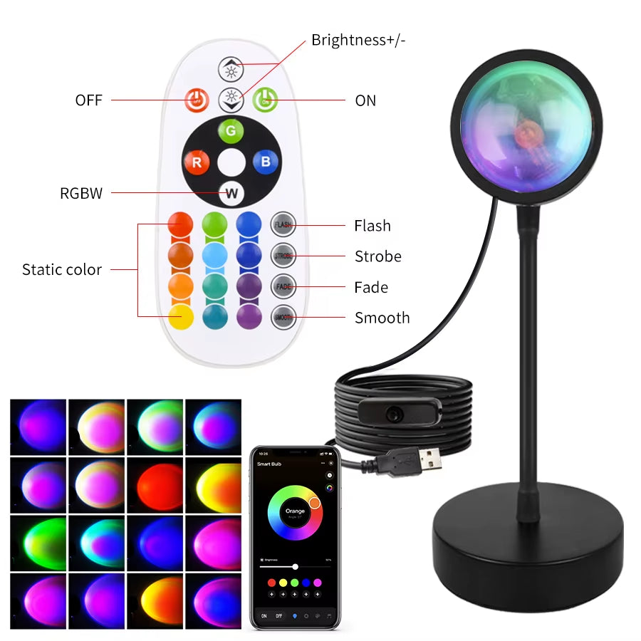 Smart Sunset Lamp - Bluetooth or Remote connection and LED technology. Perfect for Room or Photography